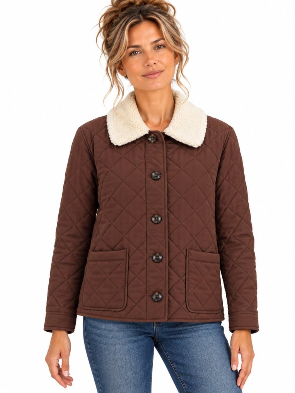Talbots Quilted Jacket XLP Brown Classic Barn Outdoor Removable Sherpa Collar